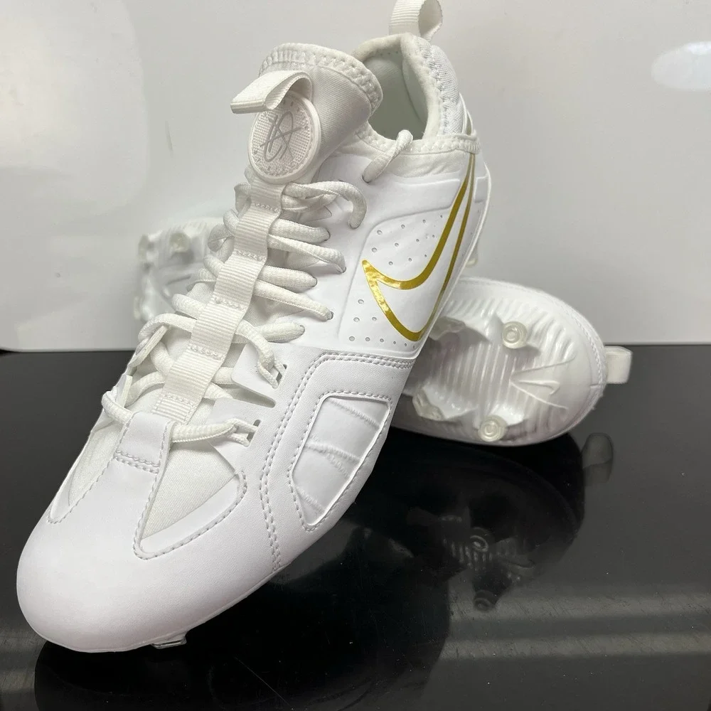 Nike Huarache 9 LAX SAMPLE White Gold Lacrosse Cleats FD0090-100 Men Size 8